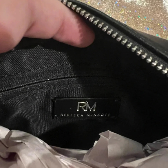 NWT Rebecca Minkoff Diamond Quilt Studded top zip crossbody, black w/silver NWT - Picture 5 of 9